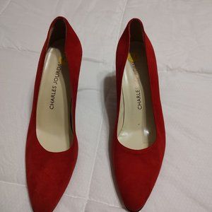 WOMEN'S SIZE 8.5M "CHARLES JOURDAN" RED SUEDE HIGH HEELS